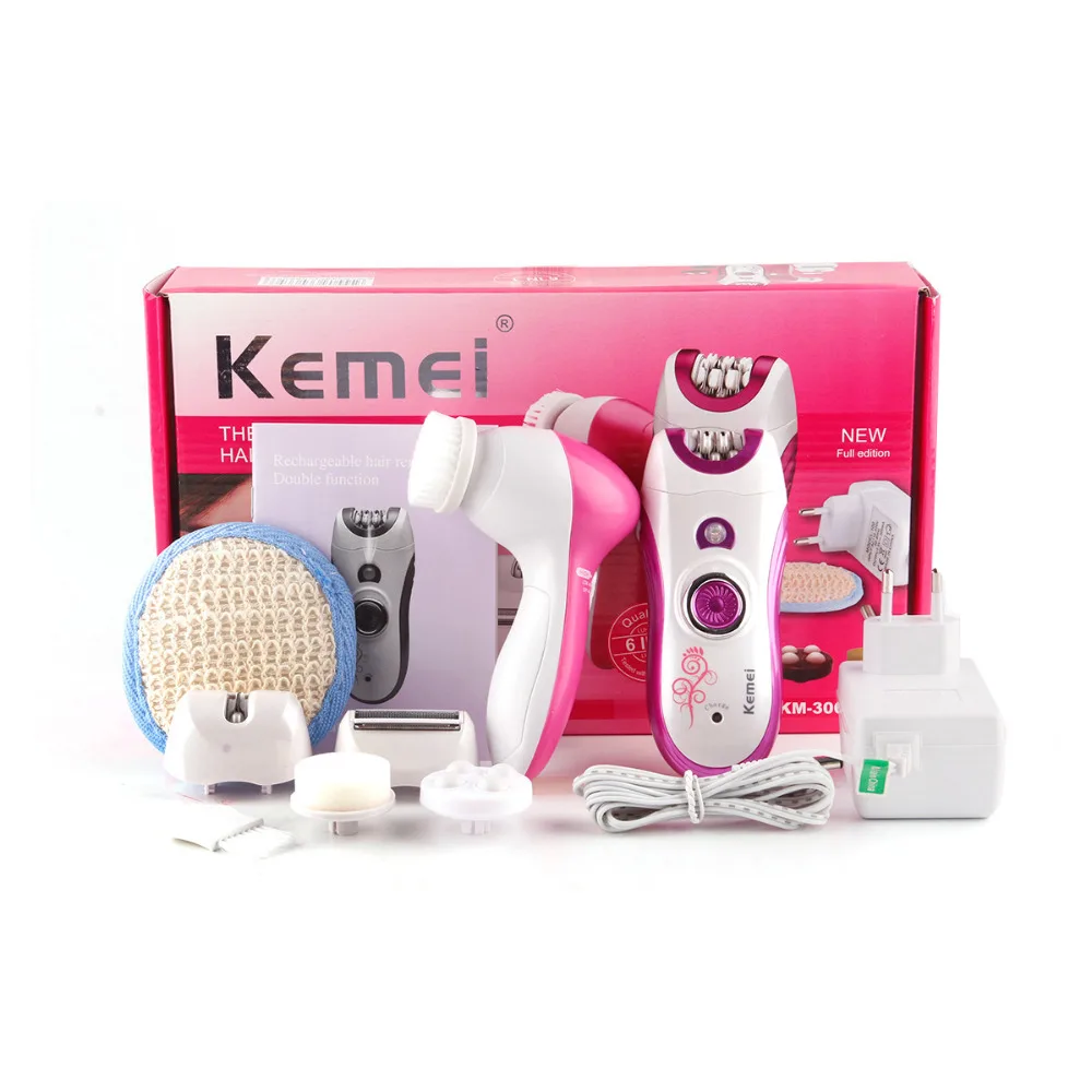 

6 in1 Elecric Epilator for Women Hair Removal Machine Multifunctional Lady Shaving Tool for Female Brush Skin Care KM-3066 Kemei