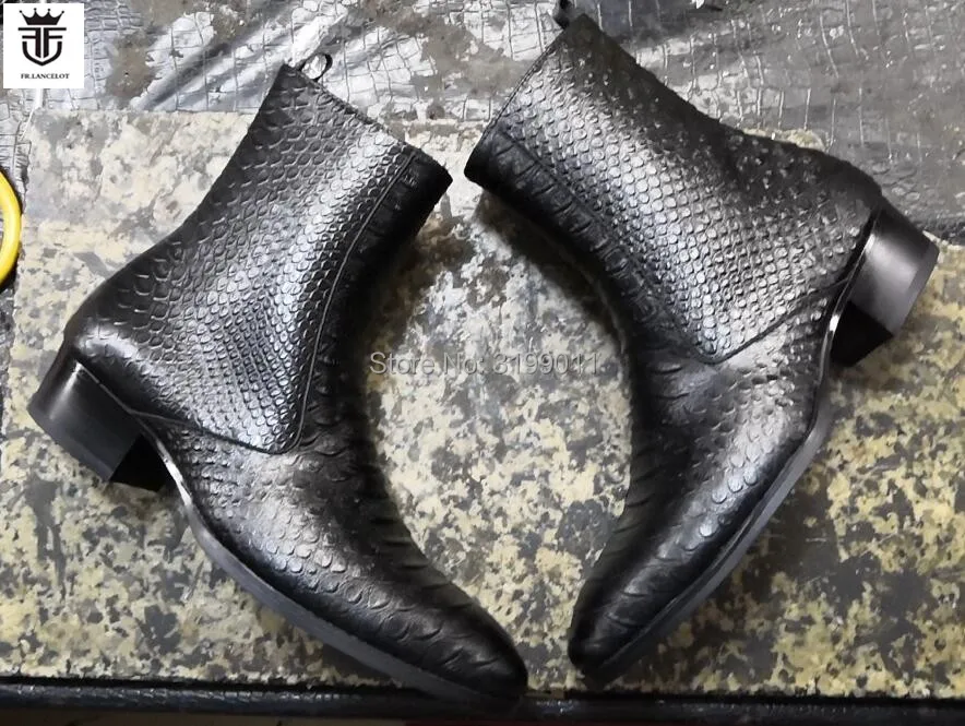2020 Новые мужские ботинки черные кожаные Челси из змеиной кожи Мужские модельные