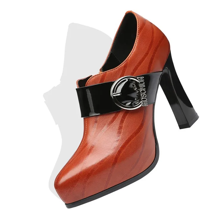 

Europe And America New Style Ultra-High Heel Shoes Spring And Autumn Full-grain Leather Mixed Colors Waterproof Platform Chunky-