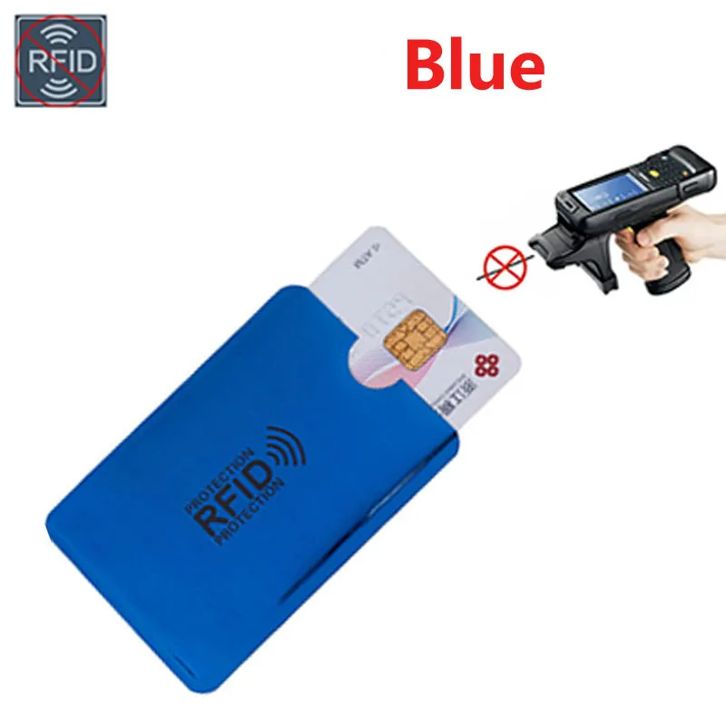 Синий 100 шт. алюминиевый Анти Rfid кошелек блокирующий считыватель Блокировка банк держатель карты Id Чехол для банковских карт металлический кредитный NFC держатель 6,3*9,1 см - Цвет: Синий