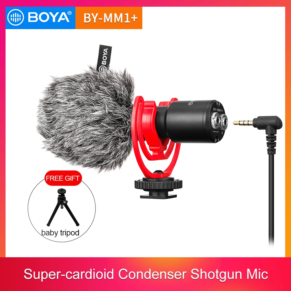 BOYA BY-MM1+ Condenser Video Recording Microphone with clip Youtube Vlogging Mic for Smartphone Tablets DSLR Camera Camcorder PC
