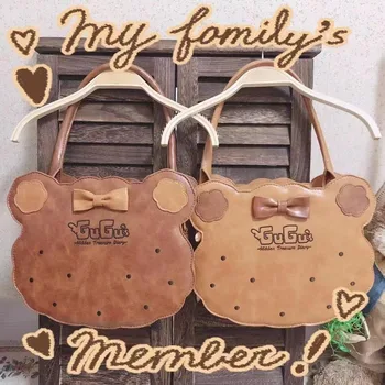 

Korean Lolita Kawaii Mori Girl Retro Cute Bear Biscuit Bowknot Brown Shoulder Bag Harajuku Soft Girl PU Cartoon Bear Handbags
