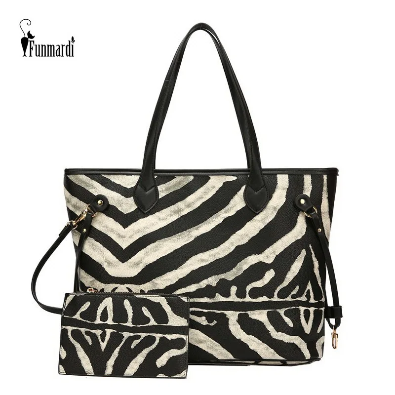 

FUNMARDI Stripe Women Handbag High Capacity PU Leather Hand Bag Zebra Pattern Totes Bag All-match Women Bag 2020 Female WLHB2193