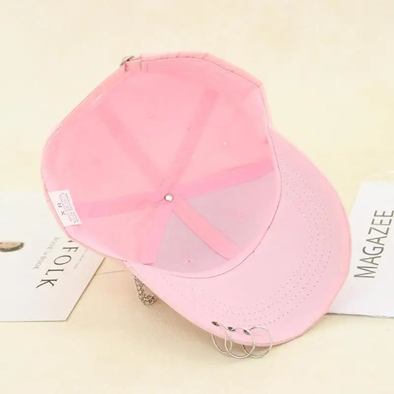 Women Baseball Caps New Korean Fashion Adjustable Black Visor Hat Women Round Circle Alloy Rings Chain Pendant Caps Women