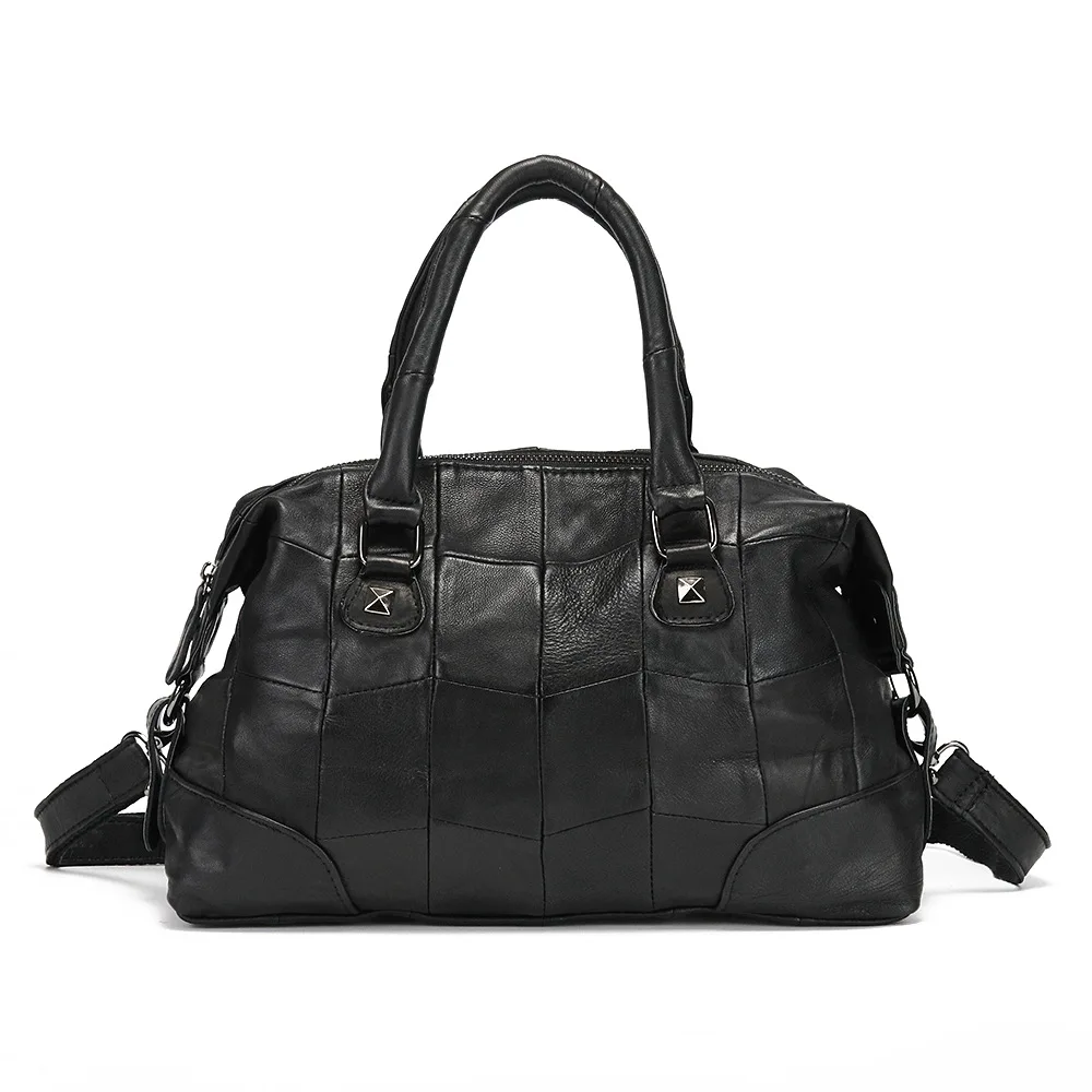 Black Pyaterochka Black Classic Patchwork Women Leather Handbags High Quality Sheepskin Shoulder Crossbody Bags Ladies Casual Handbag - Color: Black