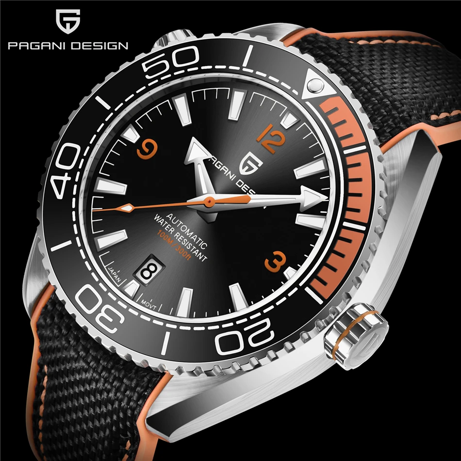 PAGANI DESIGN Men's Automatic Mechanical Watch Ceramic Bezel 100M Waterproof NH35A Movement Luxury Sapphire Glass Watch for Men