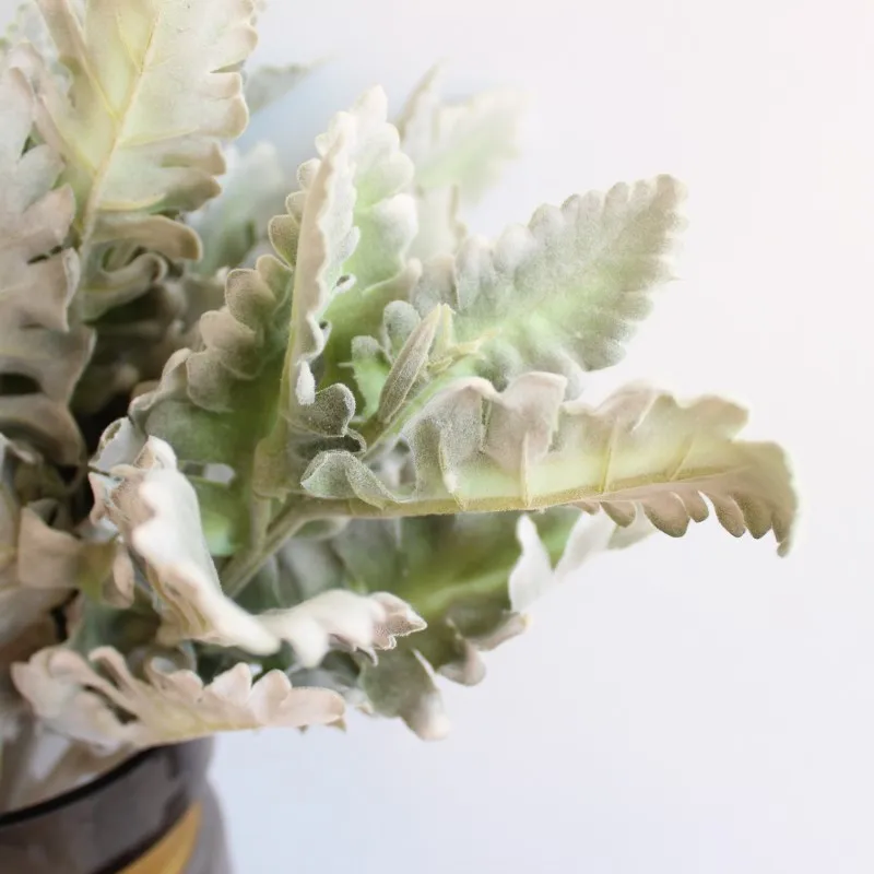 

38cm Short Branch Flocking Silverleaf Silvery Chrysanthemum Simulation Plant Family Decoration Accessories