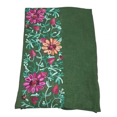 Вышитые шарф с цветами хлопковая Для женщин длинный широкий шарф банданы шарфы шаль для девочки подарок - Цвет: Deep Green