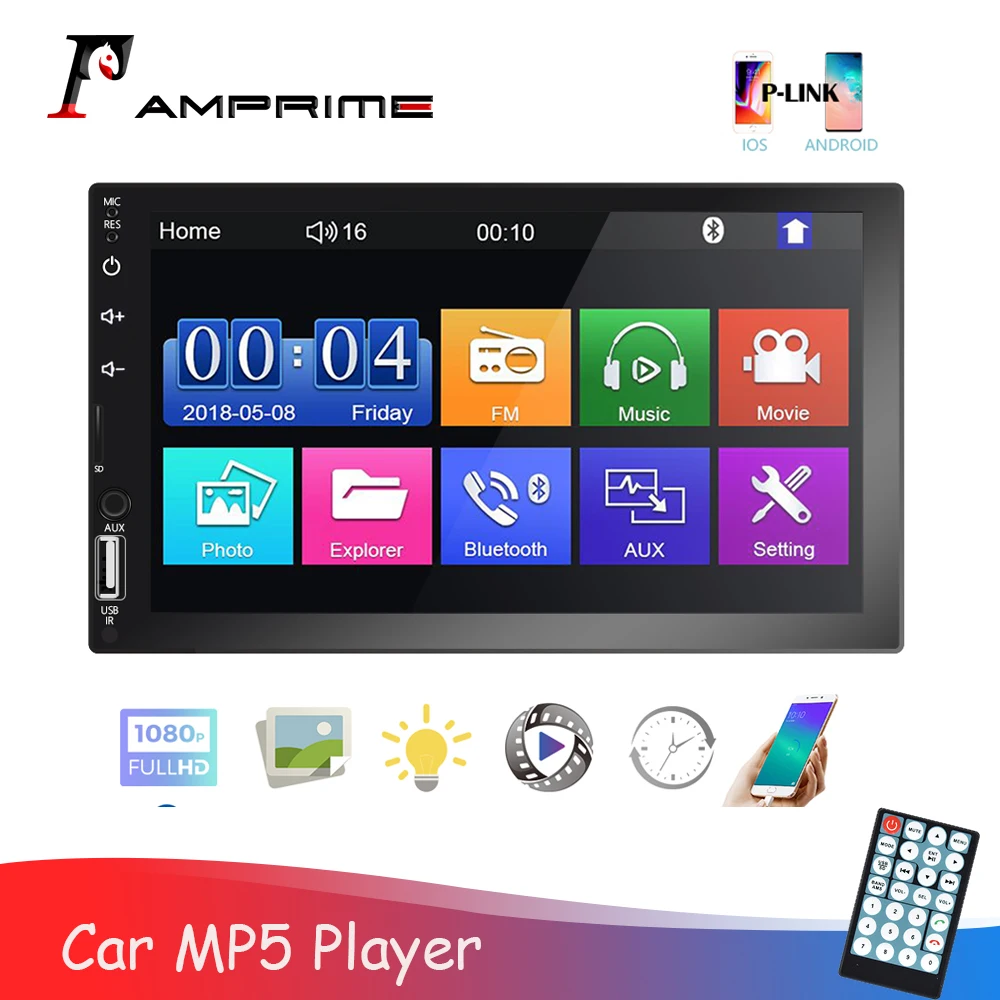

AMPrime 2 Din Stereo 7" HD Touch Screen Player FM/AUX/USB Bluetooth Radio Player With Rear View Camera Support Remote Control