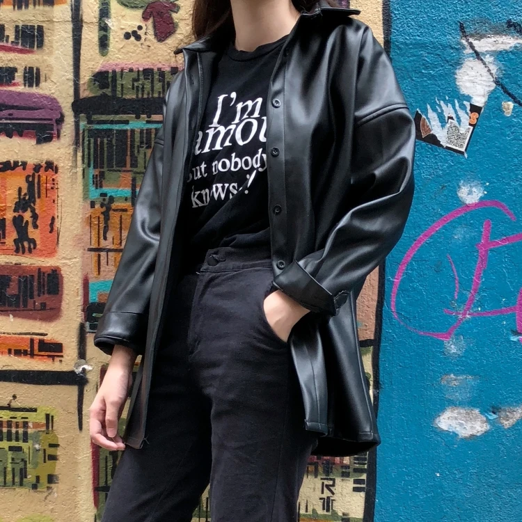 Повседневная рубашка из искусственной кожи женская с длинным рукавом отложным