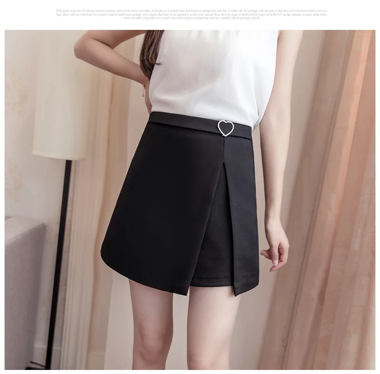 Spring a line skirt women high waist irregular split metal heart skirts womens sweet pink white short mini jupe saia AQ979