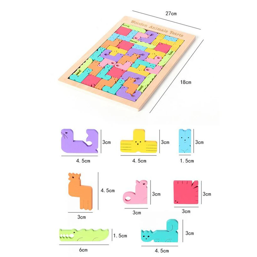 Детские Мультяшные животные тетрис Пазлы деревянные Tangram головоломки доска Пазлы тетрис игра обучающая игрушка для детей обучающая игрушка, подарок