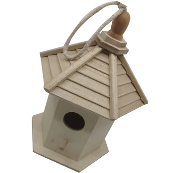 

Hexagon Shaped Roof Wooden Bird Feeder House Garden Yard Decoration 24.5*20cm Hanging Wild Bird Feeder