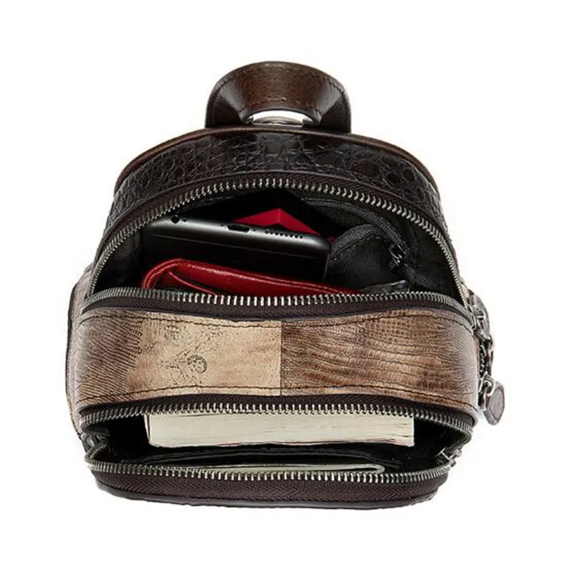 Women Patchwork Full Grain Leather Backpack Retro Style Small Daypack Casual College Travel Bag Girls Mini Schoolbag 6