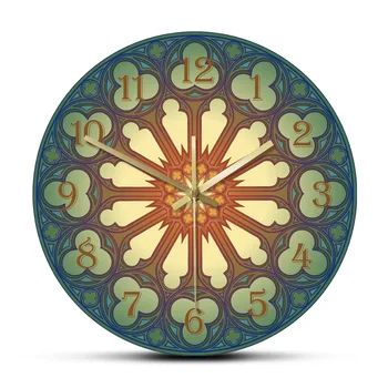 

Gothic Rose Window Pattern Wall Clock Medieval European Architectural Motiff Wall Art Non Ticking Silent Home Decor Wall Clock