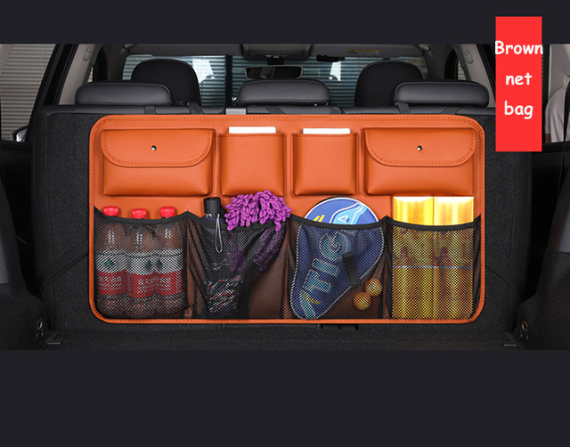 Leather Car Rear Seat Back Storage Bag High Quality Car Trunk Organizer Auto Stowing Tidying Interior Accessories Universal