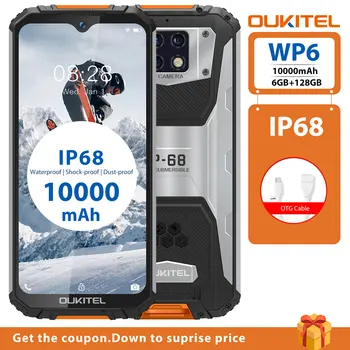 

OUKITEL WP6 6G RAM 128G ROM 10000mAh Battery 6.3" Smartphone Octa Core IP68 Waterproof 9V/2A 48MP Triple Camera 4G Mobile Phone