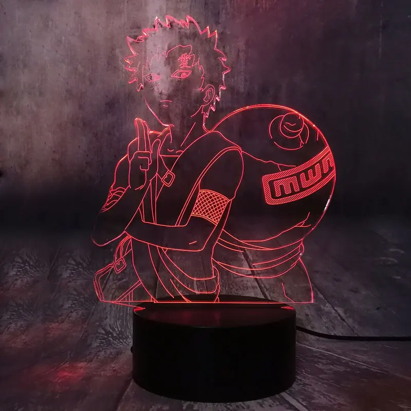 Японский рисунок, аниме, Наруто Gaara 3D светодиодный Иллюзия ночник 7 цветов Настольная лампа Саске домашний Декор подарок ребенку на Рождество Прямая поставка