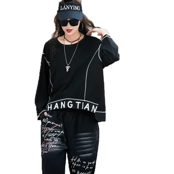 

2020 Spring Season Loose Tees Split Irregular Letter Printing Shirts StreetWear Blouse Long Sleeves O Neck Tops For Women