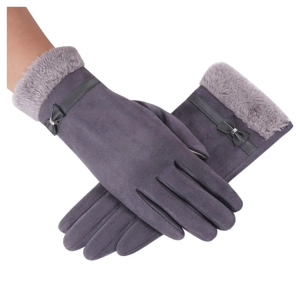 Bowknot Gray Женские перчатки бархатные сохраняющие тепло перчатки для сенсорного экрана ветрозащитные зимние перчатки варежки перчатки для велоспорта guantes muje - Цвет: Bowknot Gray