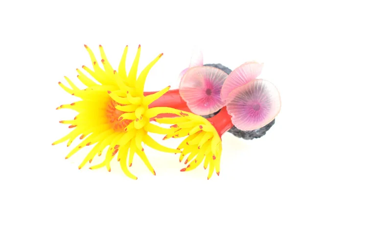 Силиконовый коралловый анемон, украшение для аквариума, Искусственный коралловый риф, рыбный бак, аппликация, имитация анемона, разноцветный, желтый/белый
