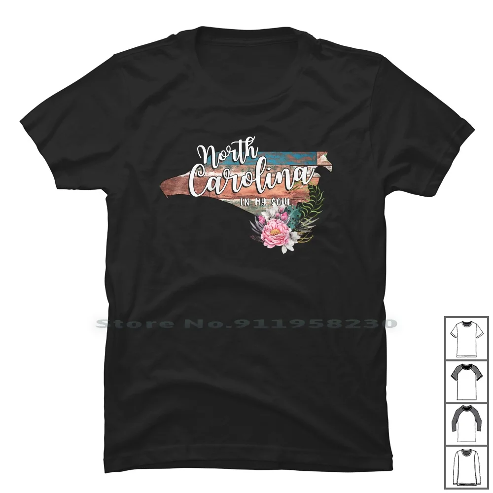 North Carolina In My Soul T Shirt 100% Cotone North Carolina Carolina Flowers States North Soul Lina Dark Ark Map So