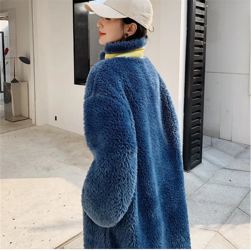 Высококачественная Женская куртка из овечьей шерсти, модное повседневное длинное пальто из искусственного меха, роскошное плюшевое пальто для женщин, теплое зимнее пальто