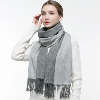 

Winter 100% Wool Scarf Women Solid Tassels Shawl Wrap Echarpe Warm Pashmina Double-sided Cashmere Scarf Foulard Femme
