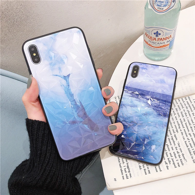 

WTSZKL cute shiny diamond marine pattern phone case for iPhone 6 6s 7 8 Plus X XR XS MAX simple phone case for iPhone 7