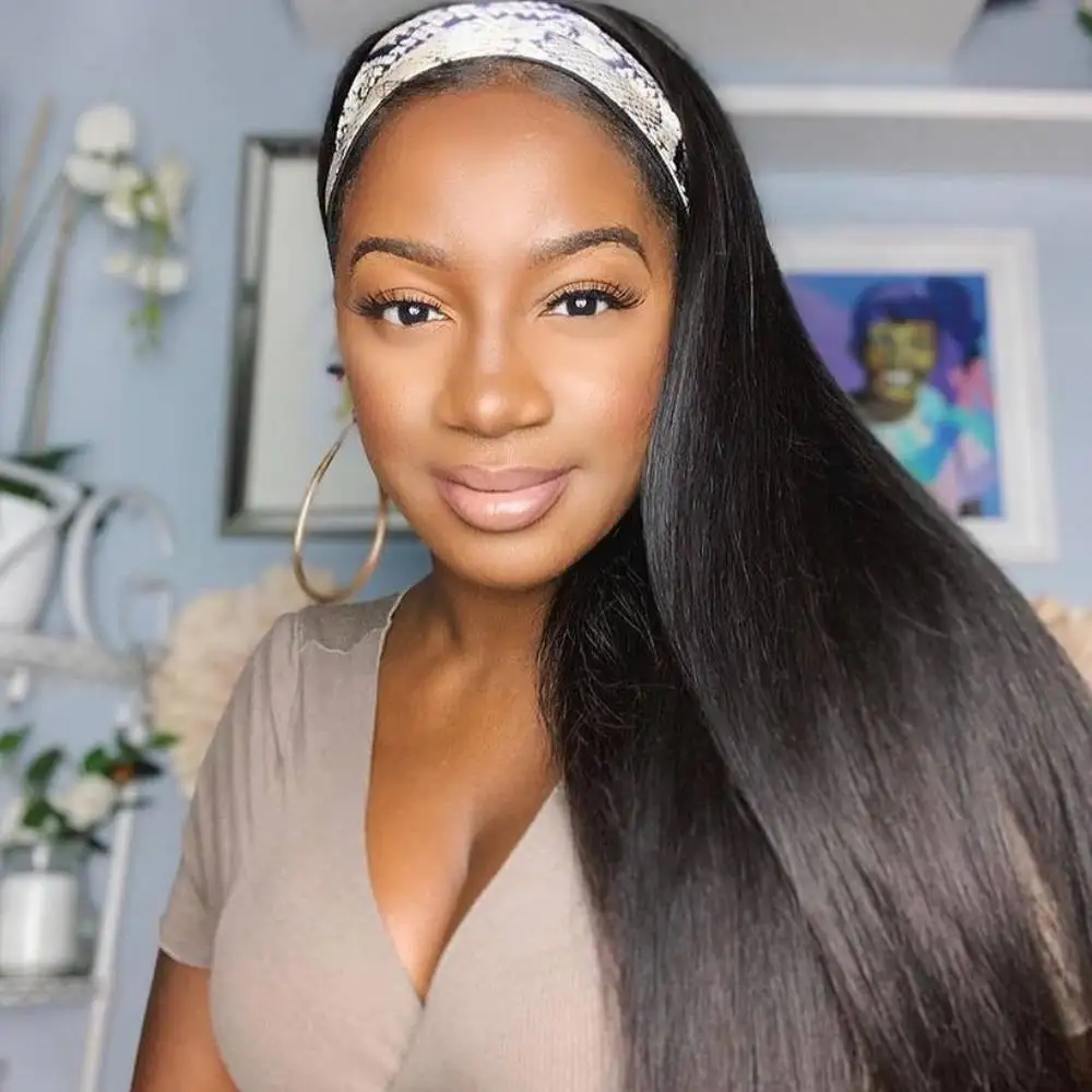 Bone Straight Headband Wig Human Hair For Black Women 10"28" Brazilian