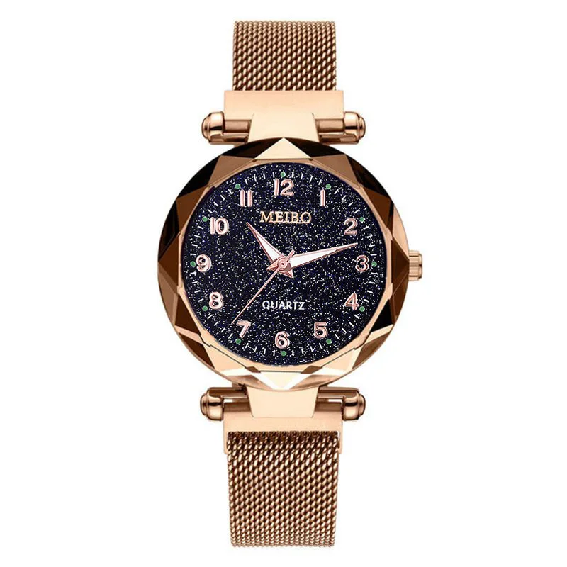 

2019 New Style Cross Border Hot Selling Watch Women's Night Light with Numbers Star Surface Magnet Quartz Casual Women's Watch