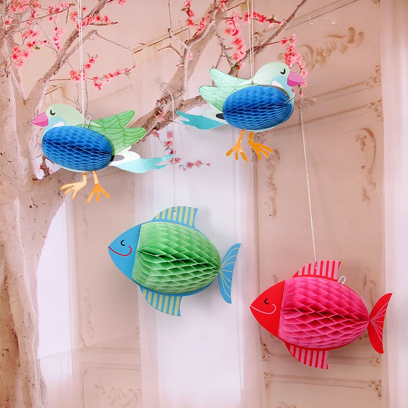 3D вечерние бумажные s цветы шар карты рыбы птицы бумага резка соты ручной праздничные украшения вечерние принадлежности висячие украшения