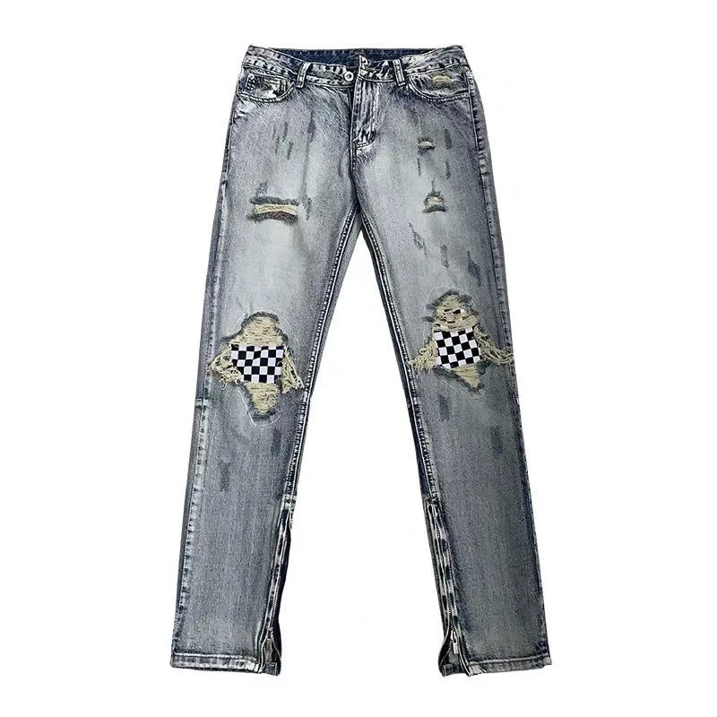 ICCLEK High Street Jeans Ripped Jeans Patch Pants Slim Fit Pants Jeans Men  Patchwork Jeans  Mens Loose Jeans  Painted Jeans