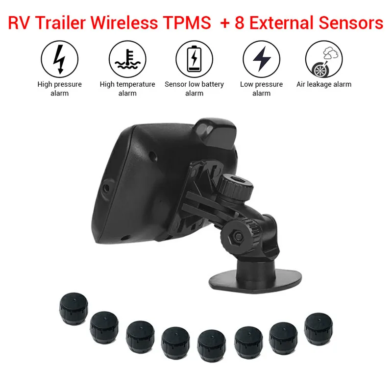 WONVON RF Wireless Car TPMS Tire Pressure Monitoring System Color LCD Display with Repeater+8 External Sensor For RV Trailer