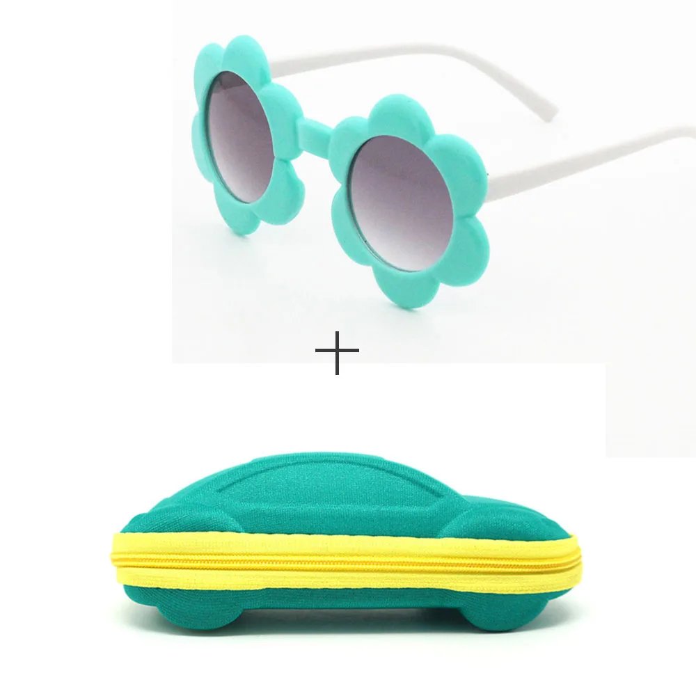 Glasses and case Минимальное солнце цветок круглые милые детские солнцезащитные очки UV400 девушка прекрасный цветок детские очки Дети Безопасные и удобные очки - Цвет линз: Glasses and case