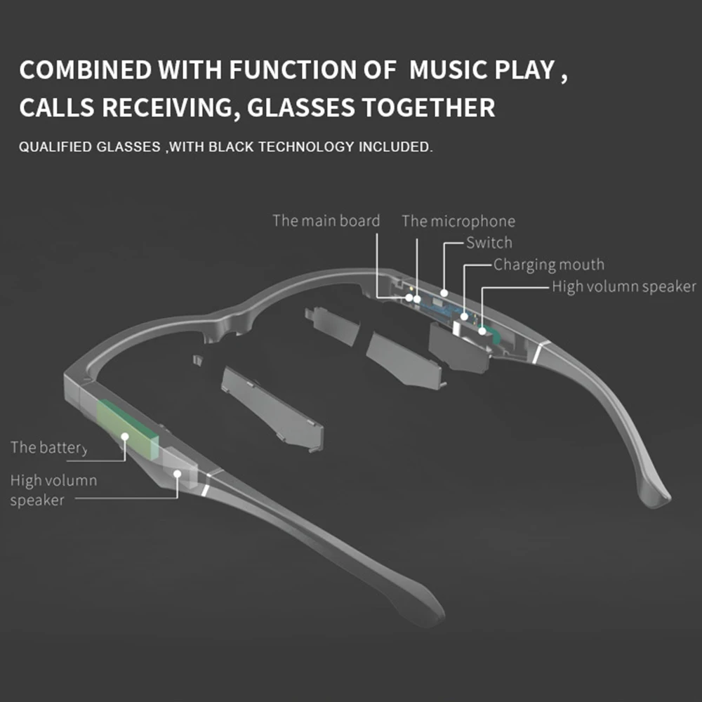 Bonola Bluetooth BT5.0 Headset Smart Glasses Anti-blue light Sports Wireless Headphones Built-in Speaker Fashion Waterproof