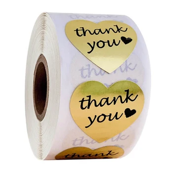 

500 Labels Stickers Heart Shape Gold Thank You Stickers Seal Labels Scrapbooking For Package Stationery Sticker 1Inch/Roll
