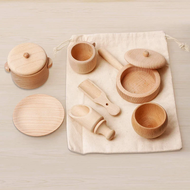 Baby Wooden Kitchen Toys Set Montessori Cutlery Pretend Play Game Early Education Simulation Kitchenware Toy Fine Motor Training
