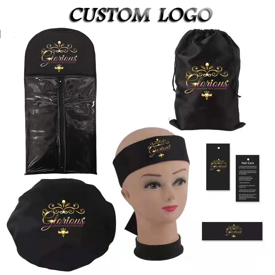 Custom Logo Wigs storage bag/Satin Bags/Hang Tag Sticker labels Wraps