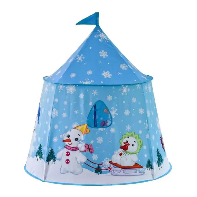 

Foldable Snowman Castle Tent Blue Flag Portable Christmas Gift Children Play Toy Simulation Modeling Easy to Accept Storage