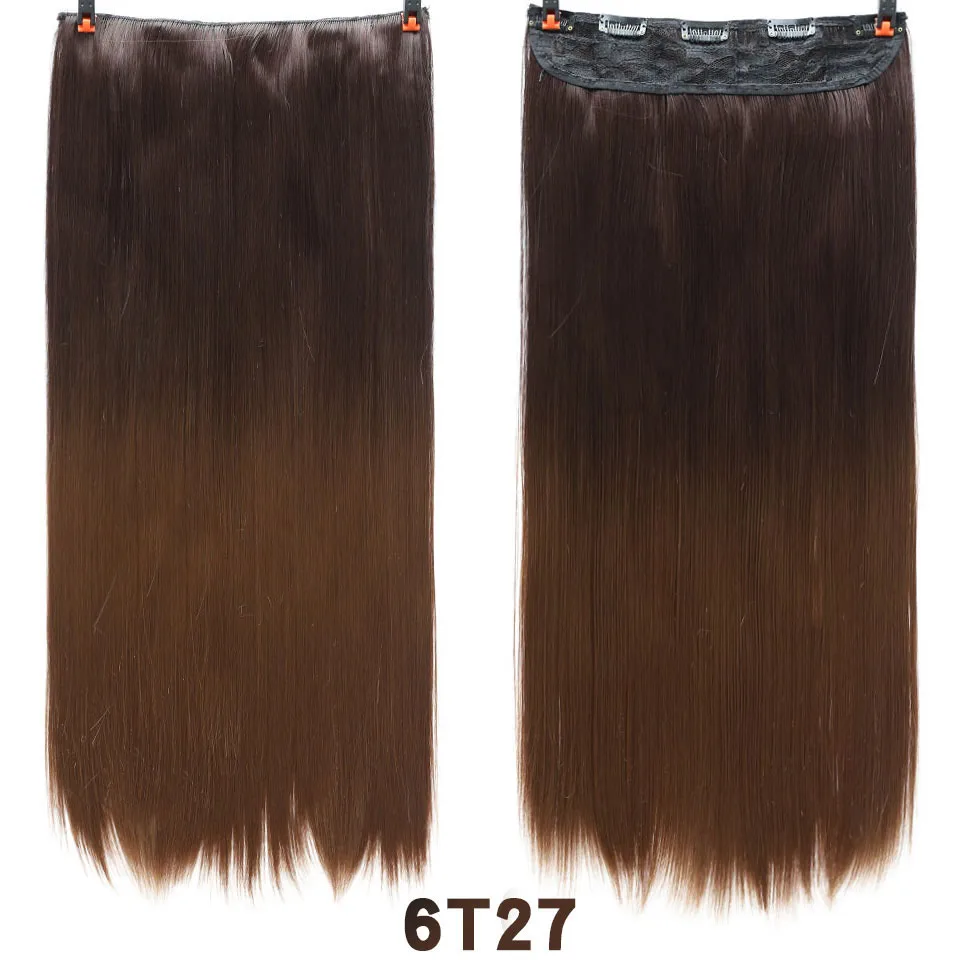 AIYEE 5 клипс прямые волосы на клипсах для наращивания, синтетические волосы для наращивания, синтетические волосы для выпадения на бедра, 24 дюйма - Цвет: 6T27