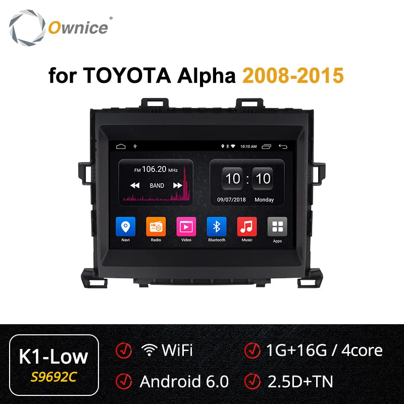 Ownice Android 9,0 2 Дин радио мультимедиа плеер gps стерео k3 k5 k6 для Toyota ALPHARD 2008 2009 2010 2011 2012 2013 - Цвет: s9692 K1 Low