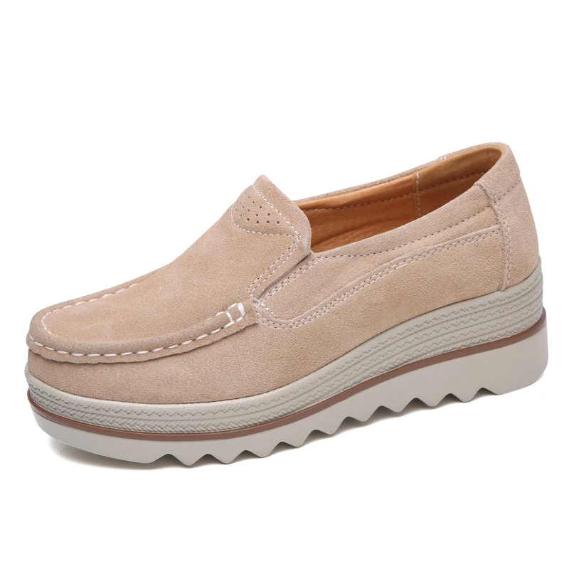 3088khaki Весенняя женская обувь на плоской подошве; кроссовки на платформе; слипоны на плоской подошве; женские лоферы из замши; мокасины; повседневная женская обувь с толстой мягкой подошвой - Цвет: 3088khaki