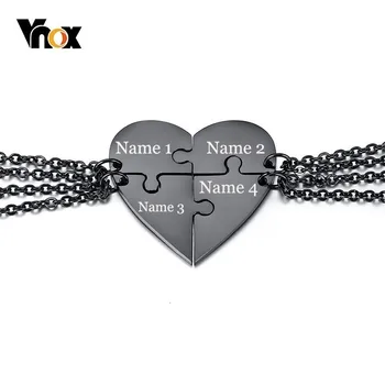 

Vnox 4Pcs/Set Stainless Steel Family Heart Love Friendship Pendants Necklaces Set Free Engraving Custom Best Friends Gift