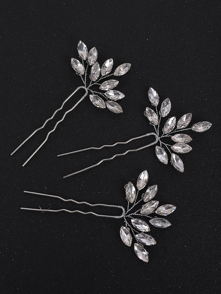 Minimalist Silver Bridal Rhinestone Hair Pins Simple Pure Casual Hairpiece Women Hair Jewelry for Bride Headwear hair accessories bridal hair accessories