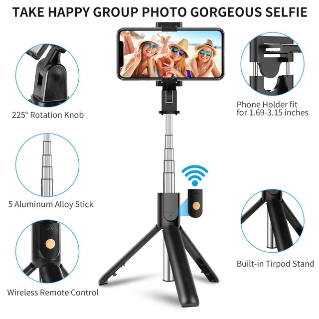 1 Peça Telemóvel Tripé Com Controle Remoto , Dobrável & Extensível Bastão  De Selfie