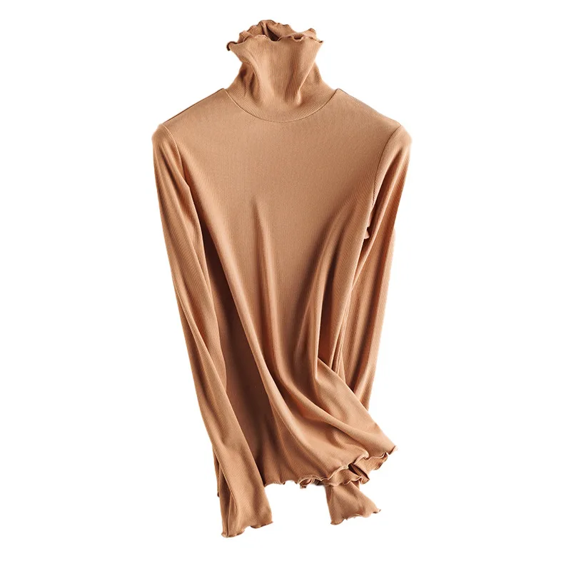 SuyaDream Women Bottoming T Shirt Real Silk Blend Long Sleeves Solid Basic Shirt 2021 Autumn Winter Turtleneck Top