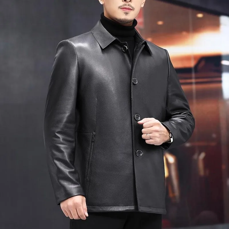 mens sheepskin coat Spring Autumn Genuine Leather Jackets Mens New Cowhide Outerwear Turn-Down Collar Single Breasted Business Male Casual Coat genuine leather coats & jackets