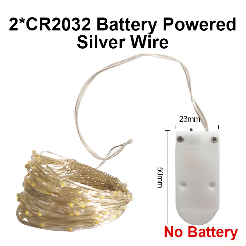 CR2032 Silver Wire Рождественская гирлянда, светодиодная гирлянда с Usb, сказочные огни, декоративная батарея, занавеска, мишура, для улицы, дома, свадьбы, фото, год - Испускаемый цвет: CR2032 Silver Wire
