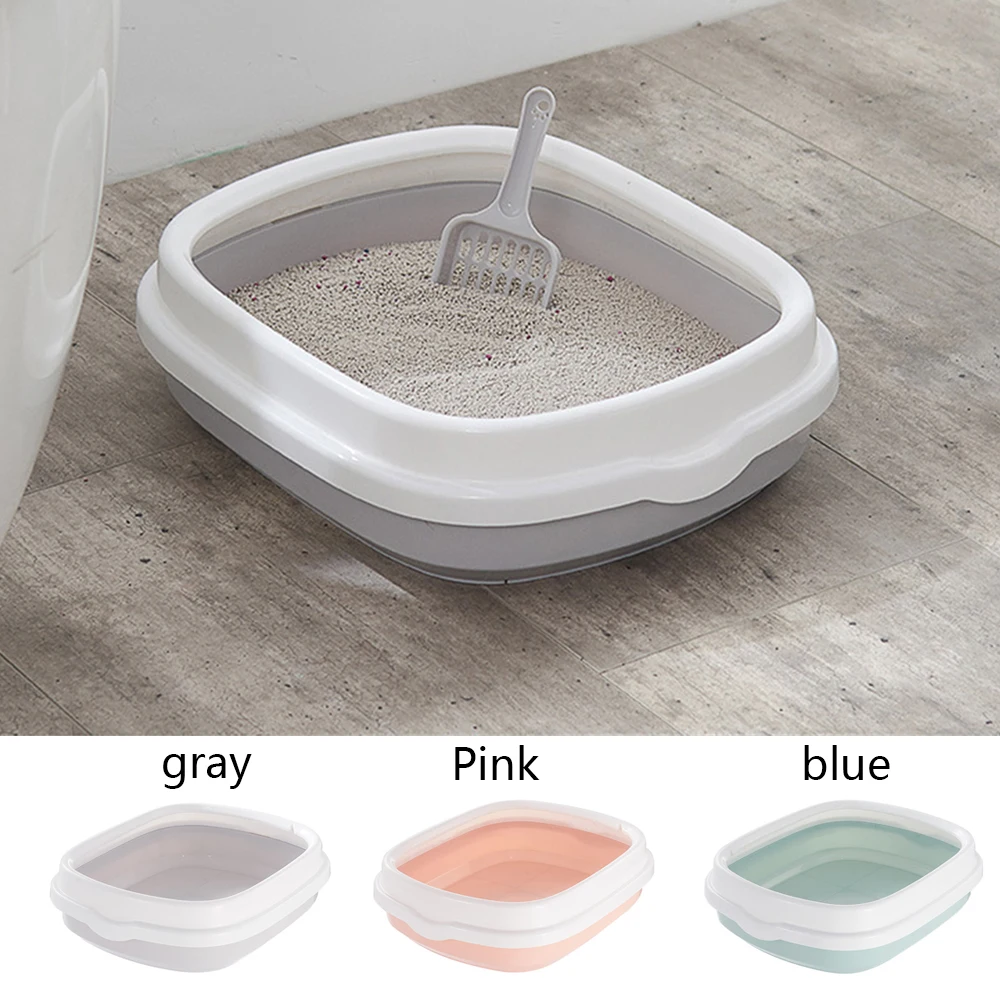 Cat Litter Box With Scoop Plastic Anti-Splash Toilet Bedpan Supply Excrement Training Sandbox For Cats Pet Products 40x33.5x12cm